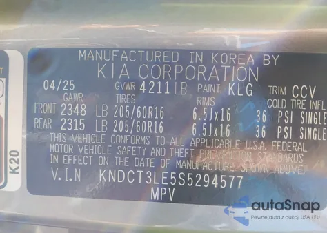 2025 Kia Niro Sx from USA, damaged, VIN KNDCT3LE5S5294577